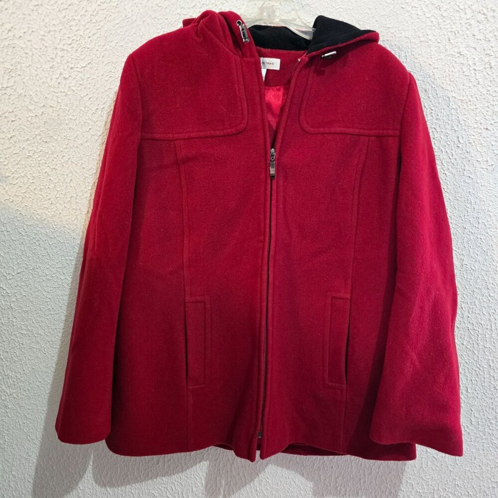 Preston & York Womens Red Wool-Blend Hooded Coat L